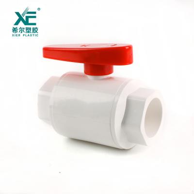 China Other High Quality Useful Red Handle White Body 3 Pieces PVC Ball Valve for sale