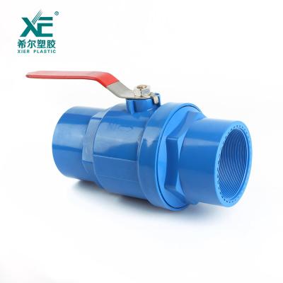 China Others High Quality Two Pieces Ball Valve PVC With Red Stainless Steel Handle for sale