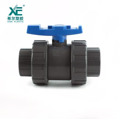 China Other Newest Genuine Drawing High Quality Plastic Blue Handle Double Handle Dubai Union PVC Other Ball Valve for sale