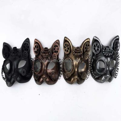 China Metal / Plastic Costume Accessory Antiqued Plastic Steampunk Cat Mask With Built In Goggles for sale