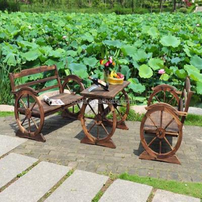 China Garden Solid Wood Wooden Table and 2 Chairs Dining Solid Wood Table and Outdoor Patio Bench Set for sale