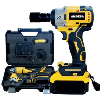 China Cordless ALLOY Tool Kit 3/4 Impact Wrench Yellow Angle Grinder And Wrench for sale