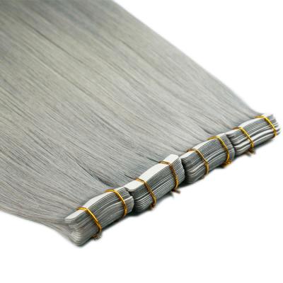 China Full Wholesale Gray Hair Russian Invisible Tape-In Hair, Custom Ombre Gray Straight Human Hair, Gray Human Hair Tape-Ins Seamless Cuticle Hair for sale