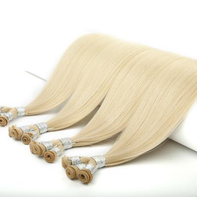 China Private Label Remy Hand Tied Weft Hair Ponytail Hair Extension, Hand Drawn Double Rooted Tied Wefts, Invisible Russian Hair Hand-Tied Wefts for sale