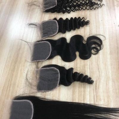 China Cheap 100% Swiss Virgin Hair Closure B Full Head Hd 4X4 Lace Straight Human Hair 100 Bundles With Closure 12 14 16 18 20 Inches Set Deals For Woman for sale