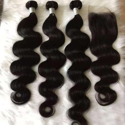 China Body Wave 10A Brazilian Hair 100% Natural Brazilian Hair Bundles 3+1 Bundles+4*4 Virgin Hair Closure Silky Straight Transparent Wholesale Sellers for sale