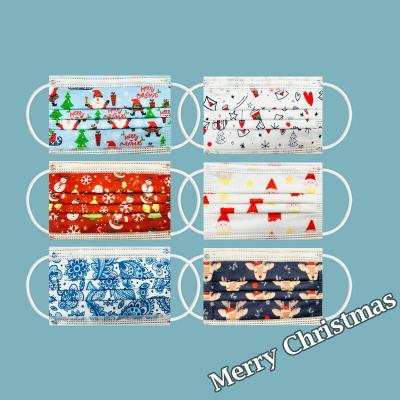 China 50pcs/box Breathable Snowman Santa Pattern Face Mask Red White Mack Adult Child 3 Party Face Masks Halloween Christmas Disposable Mask for sale