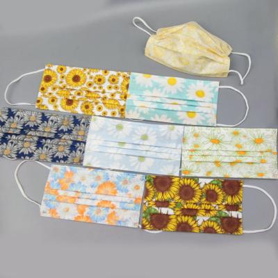 China Adult Maskes 3ply, 50pcs/box Sunflower Pattern Disposable Face Maskes Factory Customized Breathable For Adult Cheap Face Maskes for sale