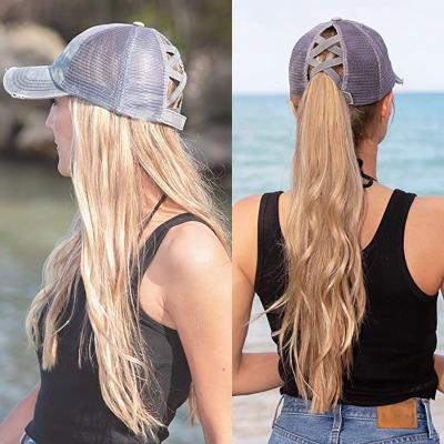 China COMMON Wholesale Hats Women Cowboy Ponytail Baseball Mesh Hats High Messy Bun Ponycap Trucker Back Hats for sale