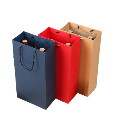 China Factory Customized Recycled Materials Wedding Red Wine Chinese Gift Packaging Kraft Paper Bag With Handle for sale