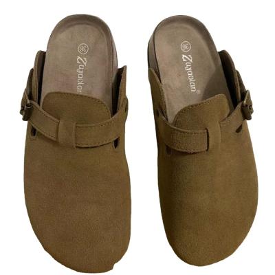 China 2022 Retro Fashion Trend Style Half Slippers Damping Frosted Retro Toe Leather Slippers Style Spring And Flat Summer Sandals Brown for sale