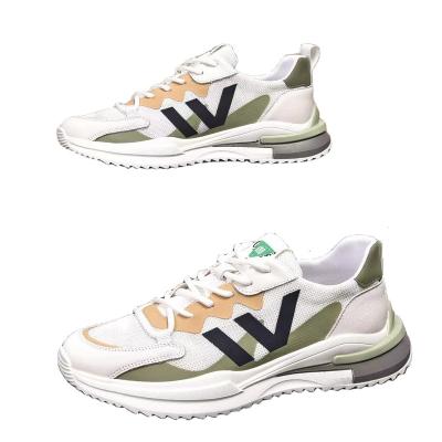 China Fashion tide brand leather mesh cushioning stitching outdoor expansion running wild breathable sports casual shoes white green for sale