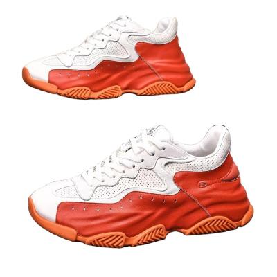 China 2022 latest brand damping fashionable stepping up sports leisure white orange outdoor thick bottom comfortable all-match old shoes for sale