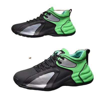 China 2022 Tide Brand Leather Dad Shoes Business All-match Cushioning Increased Comfortable Breathable Casual Sports Shoes Black Green for sale