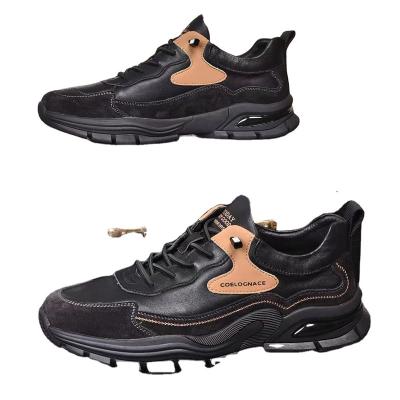 China Cushioning 2022 Fashion Trend Splicing Dad Shoes Outdoor Activities Mountaineering Series Leather Breathable Casual Sports Shoes Black for sale