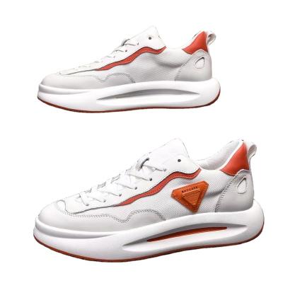 China 2022 Fashion Trend Dad Leather Travel Shoes Leather Mesh Series Running Pungent White Orange Damping All-match Casual Sports Shoes for sale