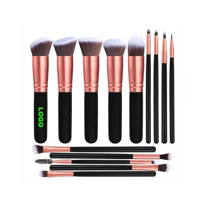 China Rose Makeup Premium Synthetic Foundation Brushes Black Smudge Brush Powder Concealer Eyeshadow Makeup 14Pcs Set Brush for sale