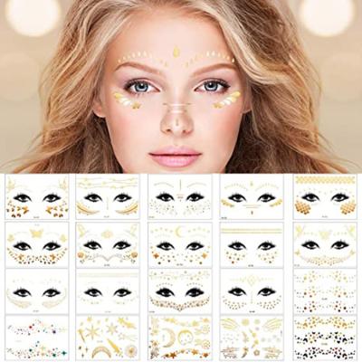 China Temporary Face Metallic Gold Metallic Gold Transfer Tattoo Freckle Sticker For Dancer Costume Parties Women Girls Halloween Makeup for sale