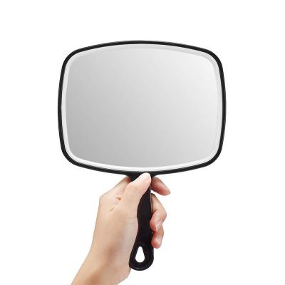 China Custom Black Salon Lighted Barber Hairdressing Handheld Mirror Extra Large Logo Hand Mirror / Packing With Handle for sale