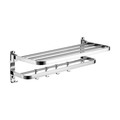 China Wall Mounted Type 304 Stainless Steel Folding Double Layer Towel Rack Hotel Bathroom Hotel Stainless Steel Punch-free Folding Towel Rack for sale