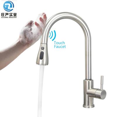 China Pull Out Spray Sensor Touch Faucet Pull Out Kitchen Faucet 304 Stainless Steel Mixed Tap Hot And Cold Brushed for sale