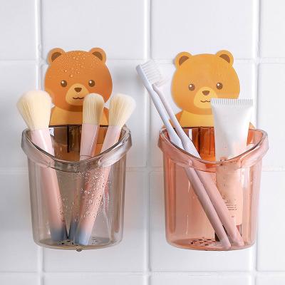 China Viable New Bear Wall Mounted Punchless Toothbrush Cup Storage Rack Bathroom Supplies Storage Rack Bathroom Accessories for sale