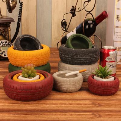 China Living Room Home Decoration Ornaments Retro Tire Round Cement Handmade Ashtray For Bar Art Storage Living Room Office Trend Decoration Accessories for sale