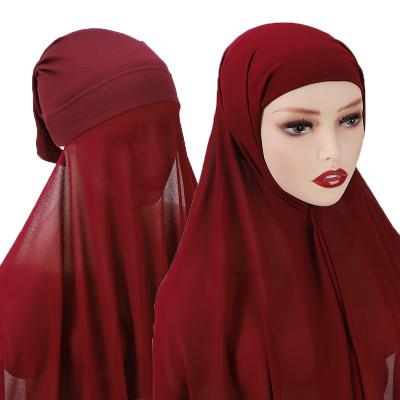 China Hot Selling Inner Monochrome Satin Breathable Inna Flower Instant Hijab Cap With Tied Back Stretch Tube Underscarf Muslim Undercap for sale