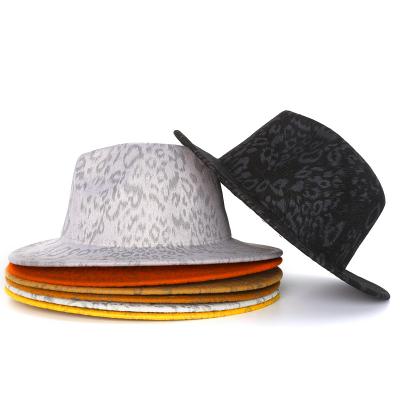 China Plush Leopard Print Fedora Hats Women Wholesale Wide 2 Brim Wool Felt Hat New Designer 2021 Two Tone Hats Men And Women for sale