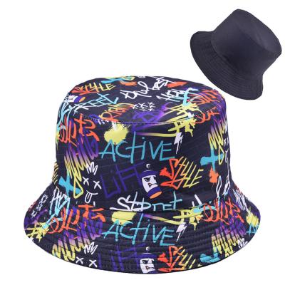 China 2022 Hot Selling Unisex Soft Women's Visor Eaf Soft Women's Aesthetic Safari Reversible Brown Graffiti Bucket Image Fisherman Hat for sale