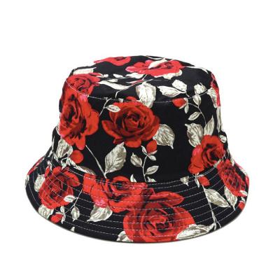 China 2020 High Quality Plush Floral Bucket Hats Women Custom Made All Over Print Reversible Bucket Hat Romantic Floral Peach Hat for sale