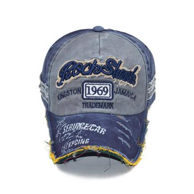 China JOINT Hot Selling Fishing One Size Fitted All Man Outdoor Summer Hat Hole Vintage Personalized Navy Denim 1969 Baseball Cap for sale