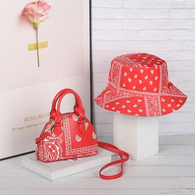 China Fashion 2022 Bucket Hats And Bandana Purse Set Women Handbags Ladies Handbags Paisley Printing Luxury Handbags For Women Purses PU OEM for sale