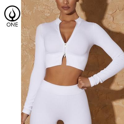 China Breathable 2-Piece Ribbed Seamless Solid Yoga Suits Sheaths Long Double Zippers Gym Fitness Crop Tops And High Waist Butt Lift Shorts for sale