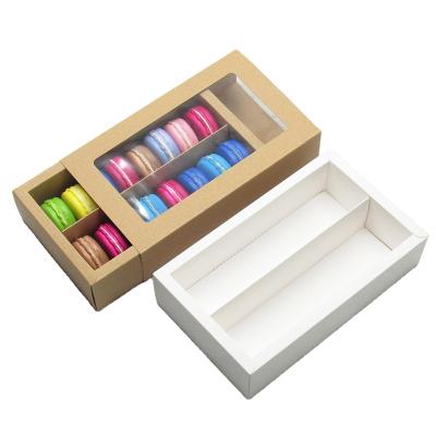 China Recyclable Custom Macaron Cookies Food Bakery Packaging Drawer Paper Box With Clear Windows for sale