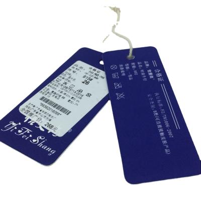 China Recyled Made In China Custom Swing Hang Tags New Designs Clothing Garment Pant Logo Tag Garment Label for sale