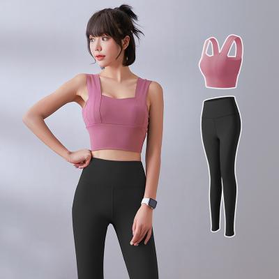 China 2022 New Breathable Women Yoga Set Clothes Line Female High Waist Yoga Hip Pants Sports Suit Women Active Wear Yoga Set for sale