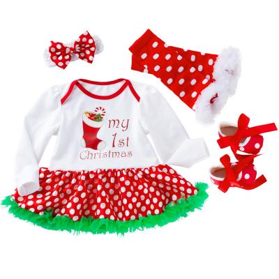 China Sweet Baby Christmas Teams 4pcs Set Girls Snowflake Romper Dress Toddler Girls Clothing Sets for sale