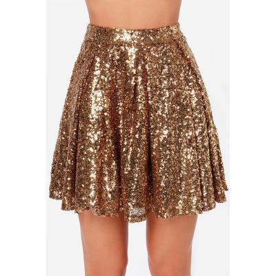 China Viable Women's Temperament Commuter Skirt Gold Sequin Pleated Short Skirt for sale