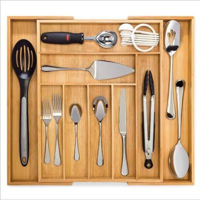 China Viable Expandable Adjustable Cutlery Kitchen Drawer Bamboo Utensil Tray Organizer for sale