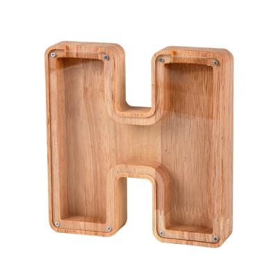 China Wooden Wooden Letter H Personalized Diy Name Piggy Bank Money Safe Box for sale