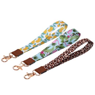 China Other Super Factory Popular Polyester Printed Wrist Lanyard Leather Phone Keychain Lanyard Key Chain Short for sale