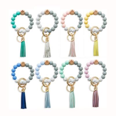 China Foreign Trade Amazon Rubber Border Edible Silicon Beads Wrist Key Bracelet Ring Pu Leather Tassel Pendant Chain for sale