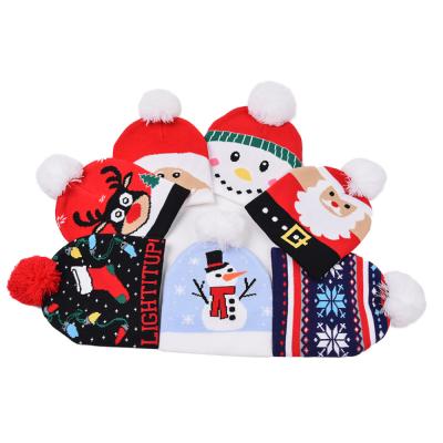 China New Parent-child Fashion Christmas Series Parent-child Knitted Hat Outdoor Warm With Wool Ball for sale