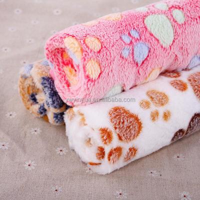 China Soft Mechanical Wash Dog Bed With Cute Paw Prints For Pet Reversible Mat Machine Washable Blankets M 76*52CM Fleece Crate Sets for sale