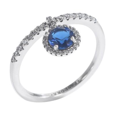 China CLASSIC Fashion Timeless Series Rings Sterling Silver Jewelery Blue Sparkling Round Rings 198491C01 for sale