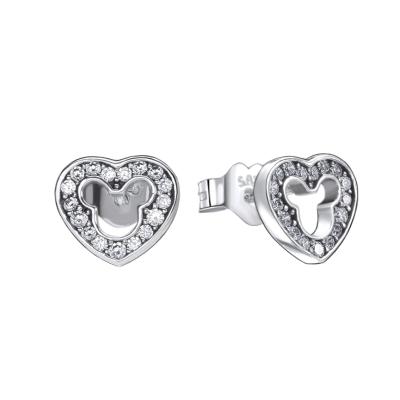 China TRENDY Hot Selling Silver Disney Heart Stud Earrings With Mickey Silhouette Cubic Zirconia And Cutout Pendientes for sale