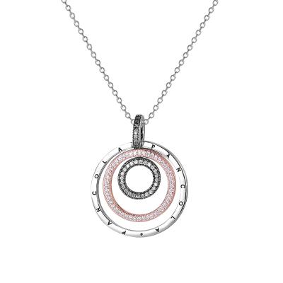 China Hot Sale 100% 925 Sterling Silver Sparkling Original Logo Two Tone Inlay Circles Pendant Necklace hot sale for sale