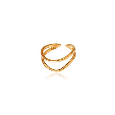 China FASHIONABLE Fukarni 1.69 Grams Gold Plated Two Lines Sterling Silver Trendy Ornate Cocktail Rings 925 Ring KR017 for sale