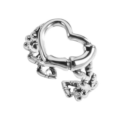 China Fine Jewelry by Fukarni TR535 925 Sterling Silver Heart Rings Adjustable Plain Luxury Silver Wedding for sale